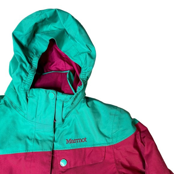 Marmot Girls Coat Snow Ski Hooded Pockets Soft Zip Up Snap Button Pink Large - Picture 2 of 15